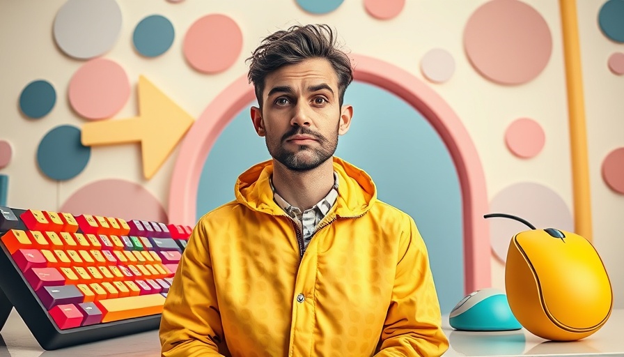 Reddit users marketing insights: colorful surreal scene with man and tech elements