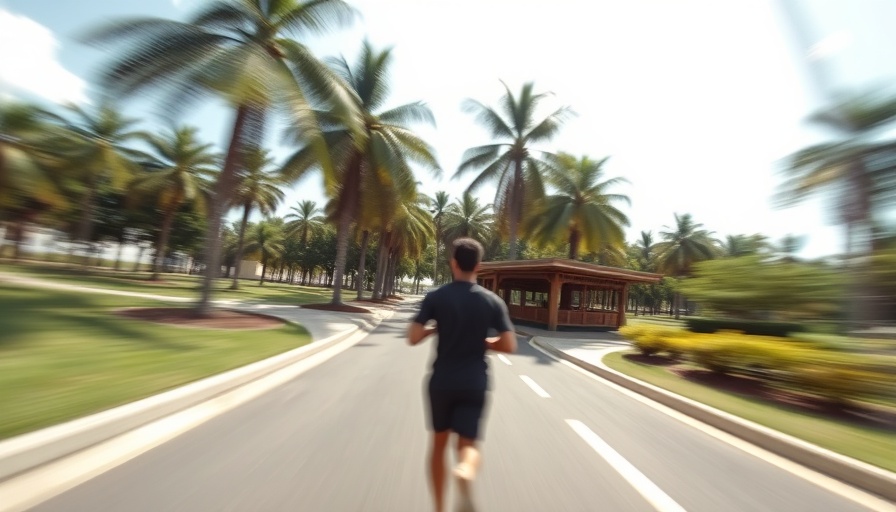 Blurred dashcam scene showing a person running in a sunny park.
