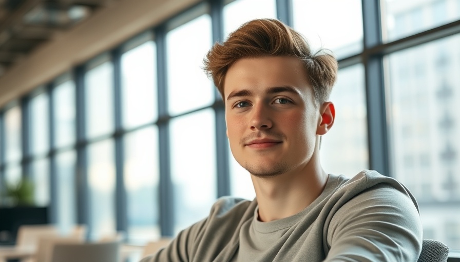 Casual young man in office, related to Amazon Nova Sonic voice AI.