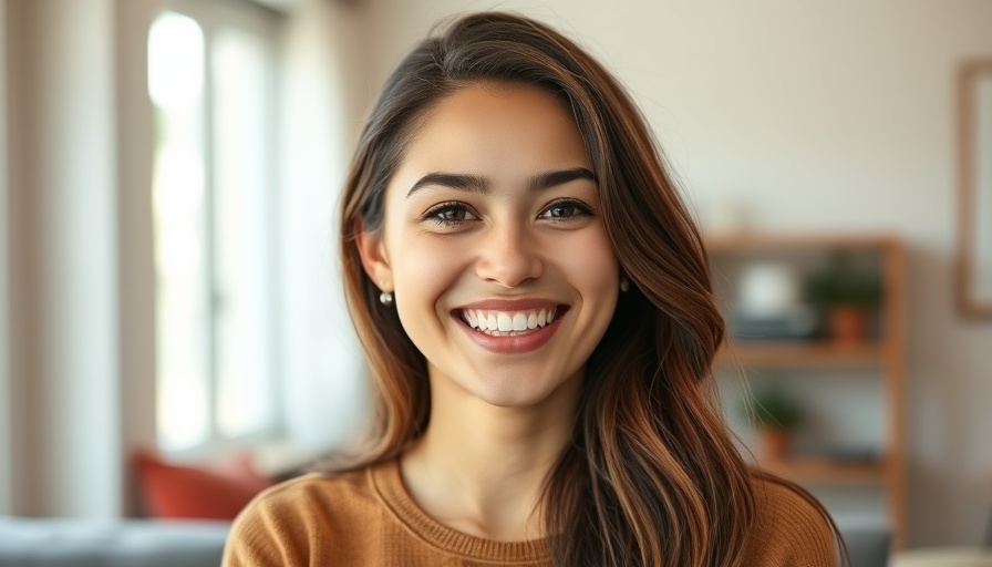 Cheerful young woman smiling indoors, natural lighting