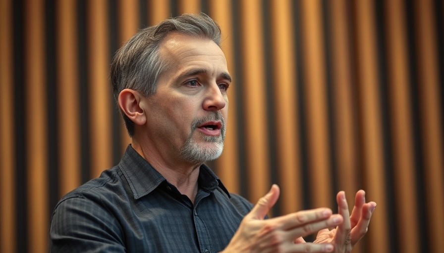Middle-aged male speaker discussing strategies in a professional setting, medspa marketing.