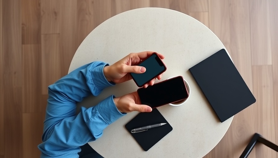 Person engaging with smartphone on table, trying to get verified on Instagram.