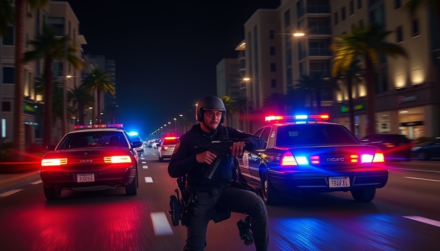 Police pursuit incident Florida, nighttime scene with officers and flashing lights.