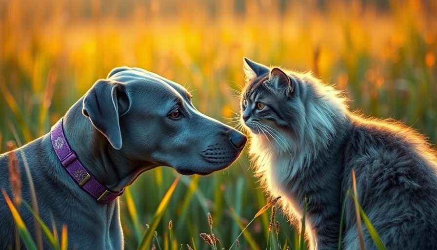 Dog and cat nose touch in field, illustrating movement disorders in pets.