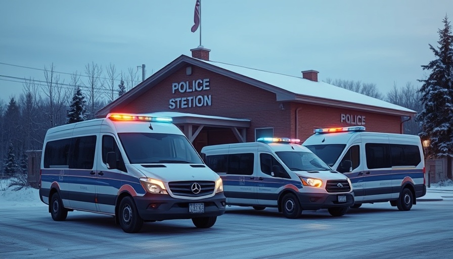 Police station renovations with vehicles outside during dusk.