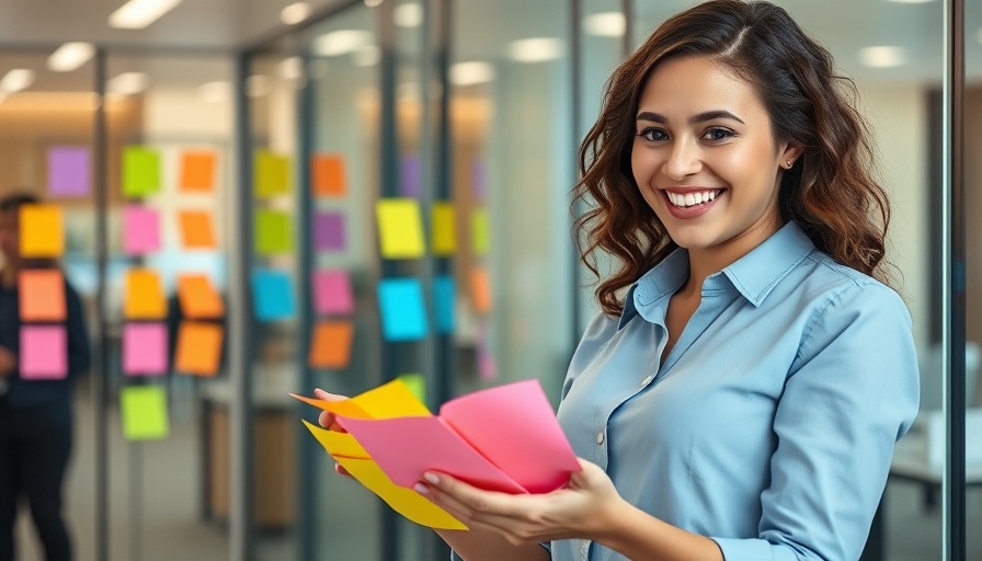 Young woman planning with sticky notes in modern office, MedSpa content plan.