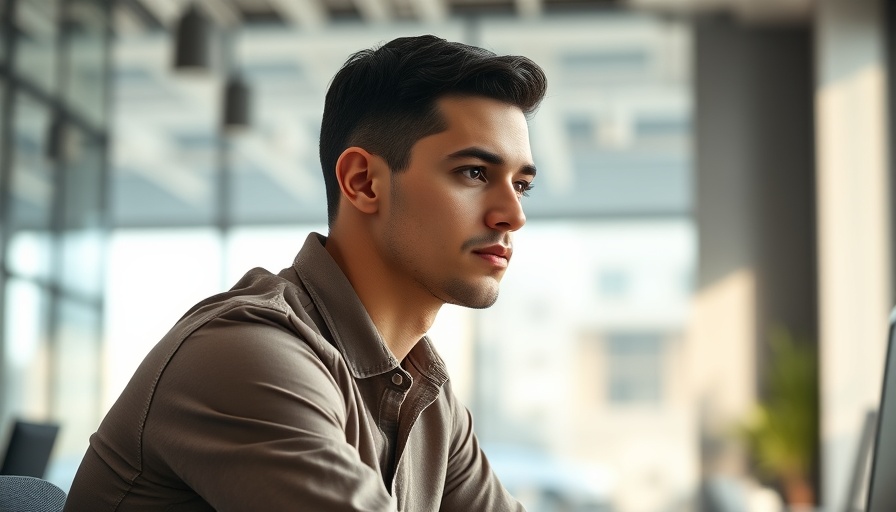 Contemplative young man in office, illustrating tariff business impact.