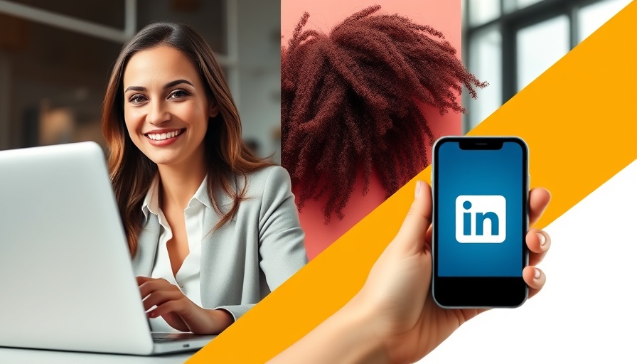 Professional woman using laptop and smartphone with LinkedIn logo.
