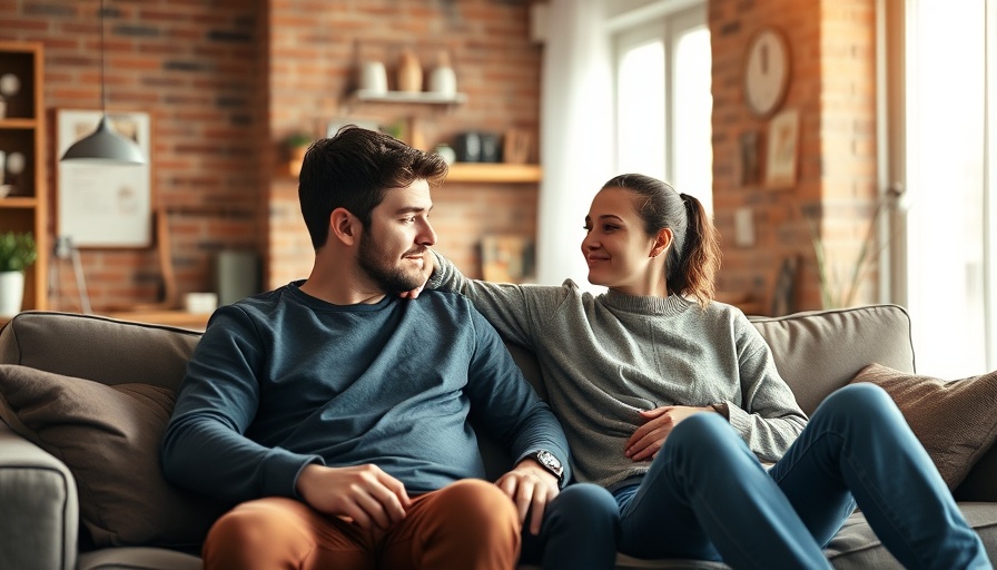 Concerned couple discussing officer wellness at home.