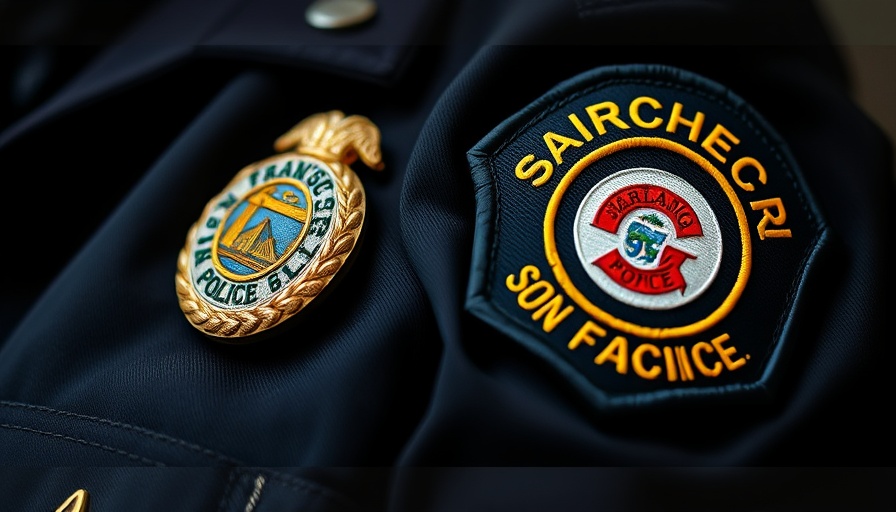 San Francisco Police badge and patch close-up, SFPD Real-Time Investigation Center crime reduction.