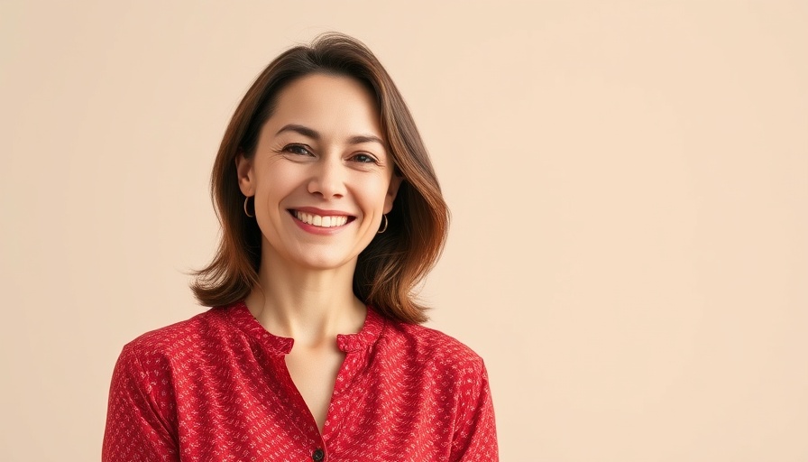 Confident AI CEO in business, smiling warmly.