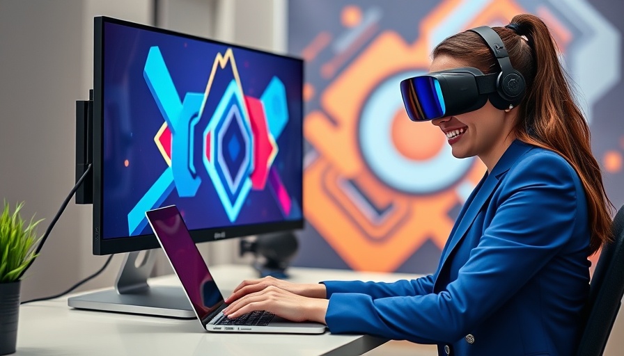 Visual content creation tools highlight with laptop and VR.