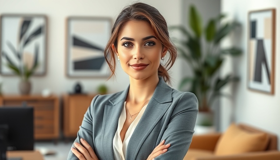 Confident female entrepreneur in modern office setting.