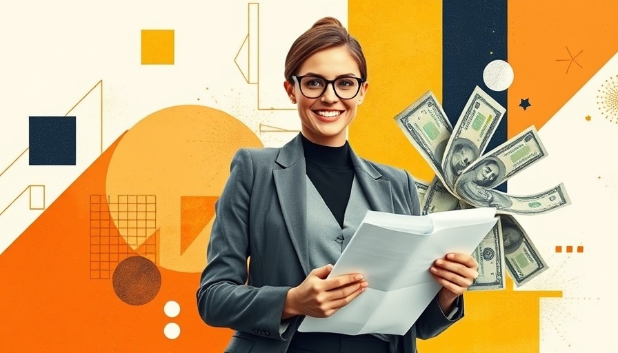 SEO Keyword: Customer Experience in Marketing for MedSpas - Confident woman in stylish outfit, abstract collage with money and geometric shapes, modern marketing theme.