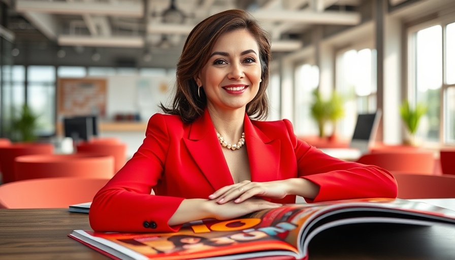 Female founder on magazine cover in modern office setting.