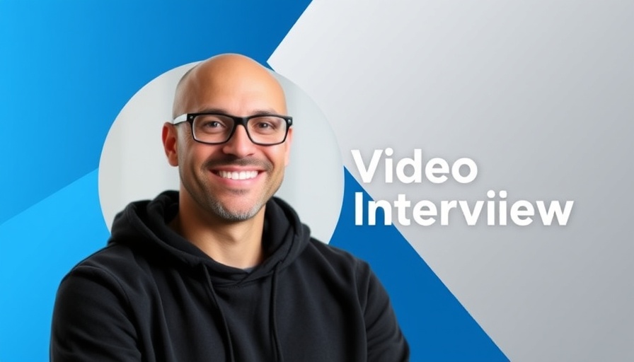 Smiling man featured in video interview graphic, burnout warning signs in veterinary practice.