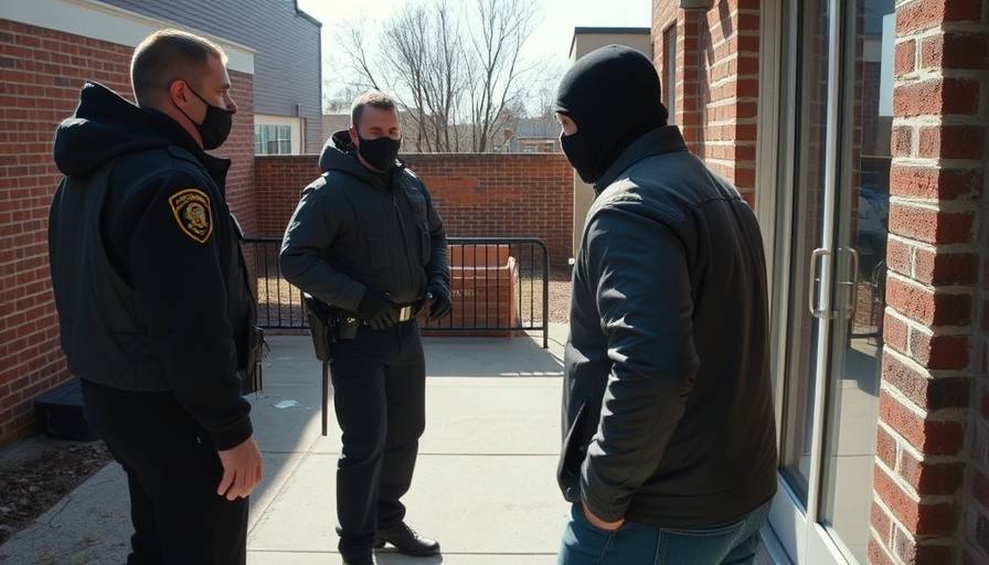 Police officer facing masked individual outdoors, emphasizing safety.