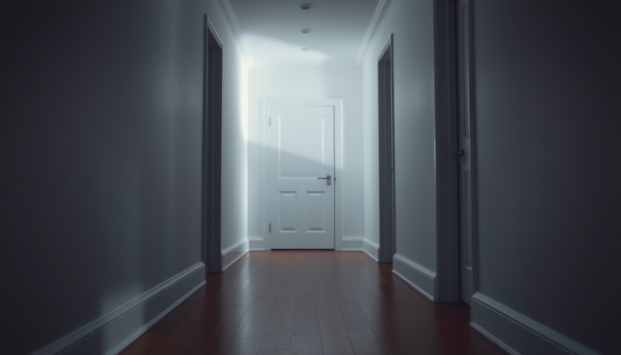 Police officer safety perspective with badge logo in hallway.