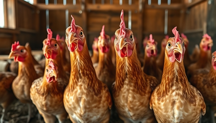Alert brown hens in barn highlighting avian flu vaccine promise.