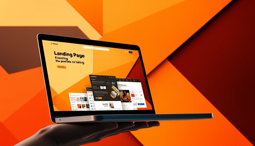 Digital landing page designs on a hand, showing web interfaces; landing page copywriting tips.