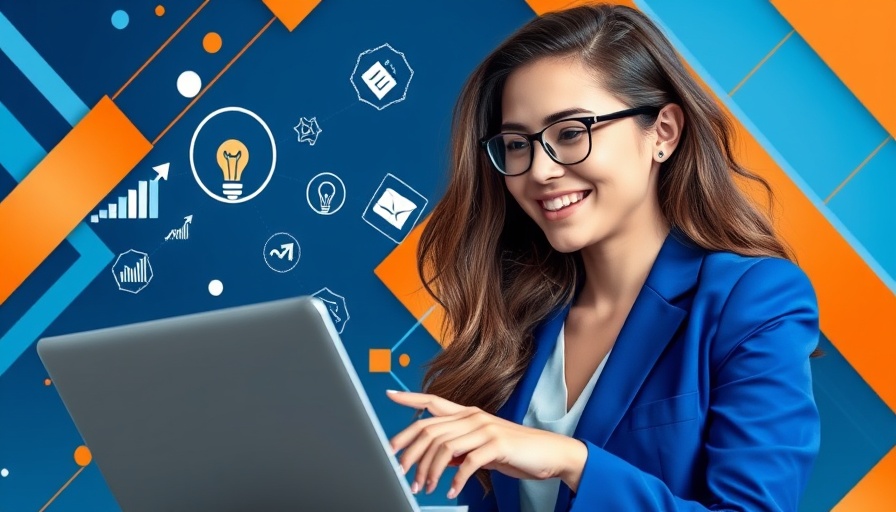 B2B Email Marketing Strategies for MedSpas - woman smiling at laptop in colorful abstract setting.
