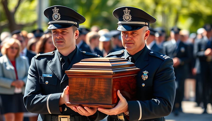 Solemn police officers at a funeral, police officer safety theme.