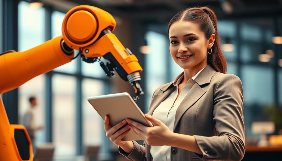 AI Solutions for MedSpa Productivity: Professional woman with tablet and robotic arm.