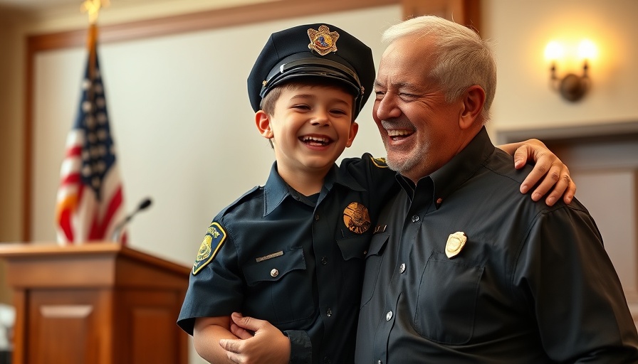 Police community relations event with young officer and elder.