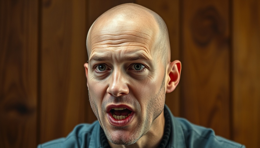 Bald man speaking with passion in a wood-paneled room.