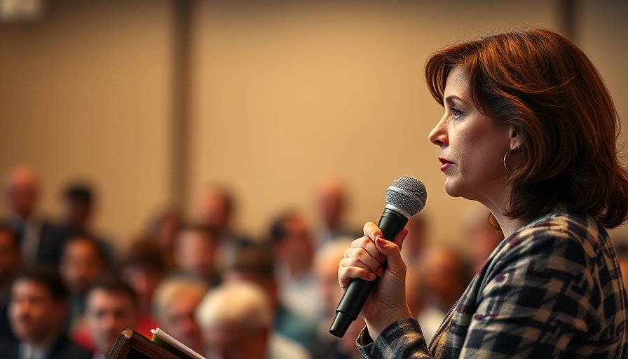 Speaker discussing police accountability at a conference.