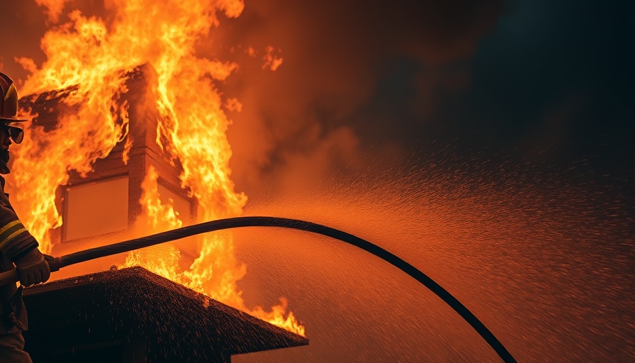 Firefighter combating a blazing structure in L.A. County
