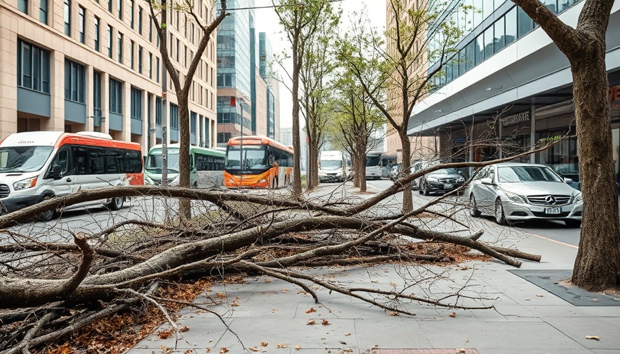 Chainsaw massacre of city trees: fallen branches on a city sidewalk.