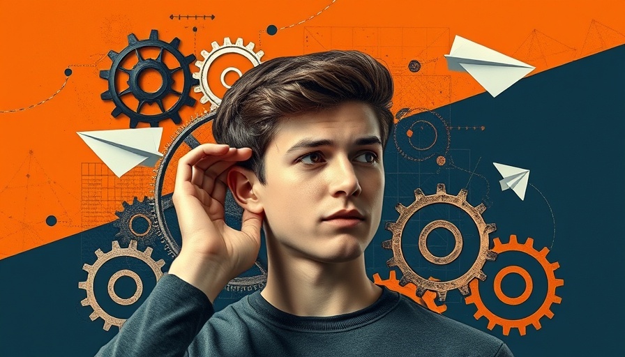 Young man surrounded by gears and paper airplane, The Future of SEO for MedSpas.