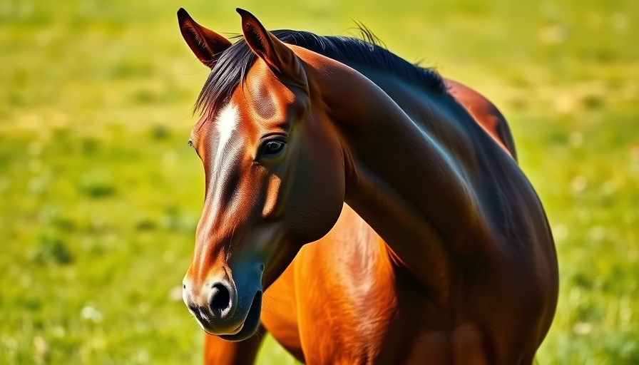 Buy Less Dewormer campaign: Majestic brown horse in a sunny field.