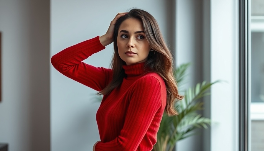 Elegant woman in red sweater posing, highlighting the farm-to-table movement.