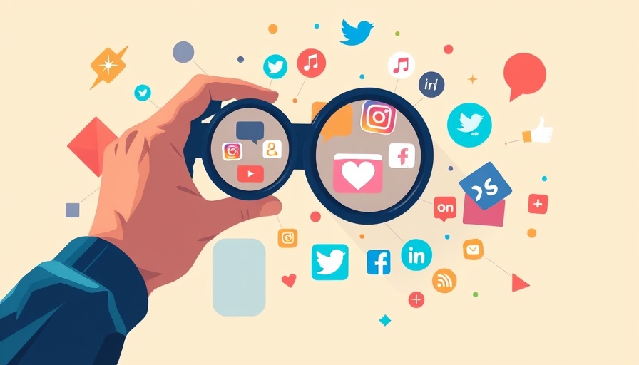 Illustration of a hand with binoculars and social media icons for 2025 trends.