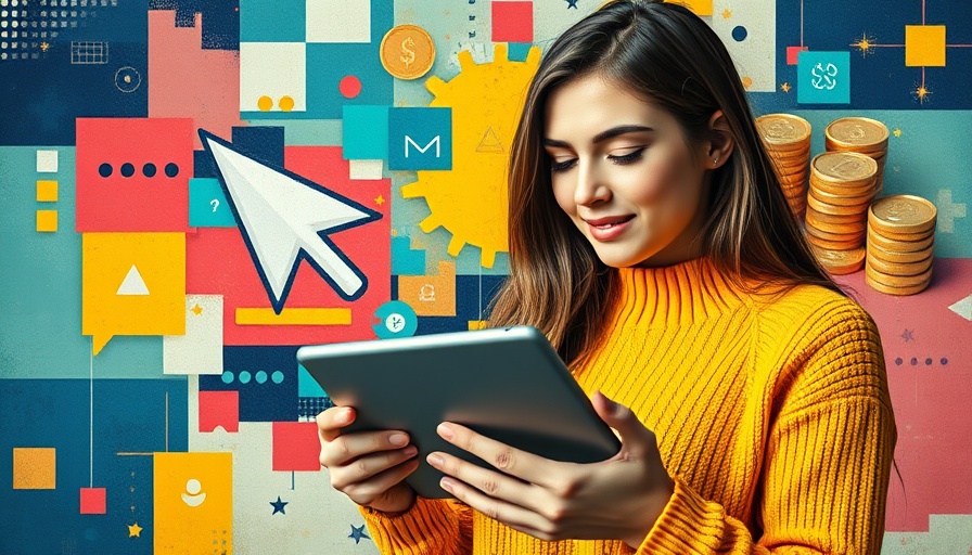 Young woman holding tablet, exploring buyer journey keywords.