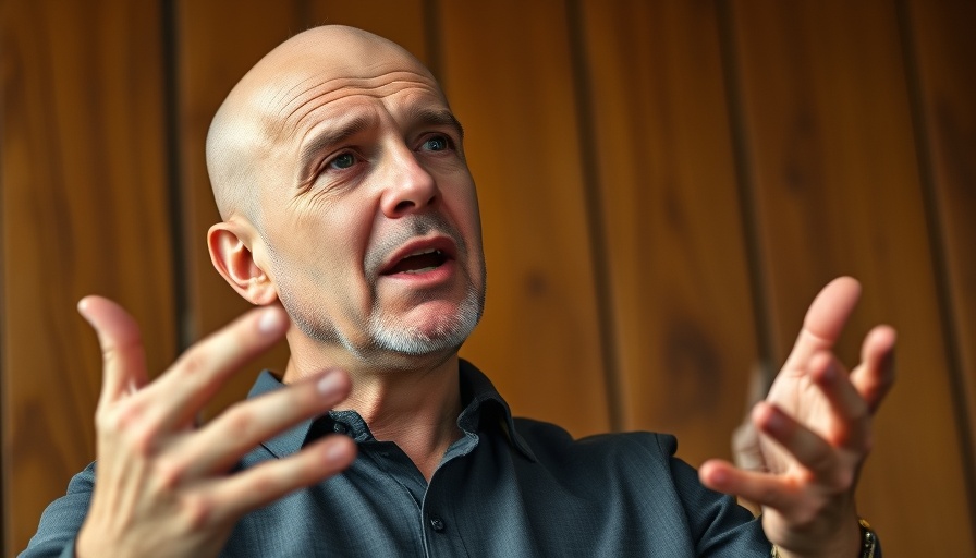 Bald man discussing medspa growth passionately indoors.