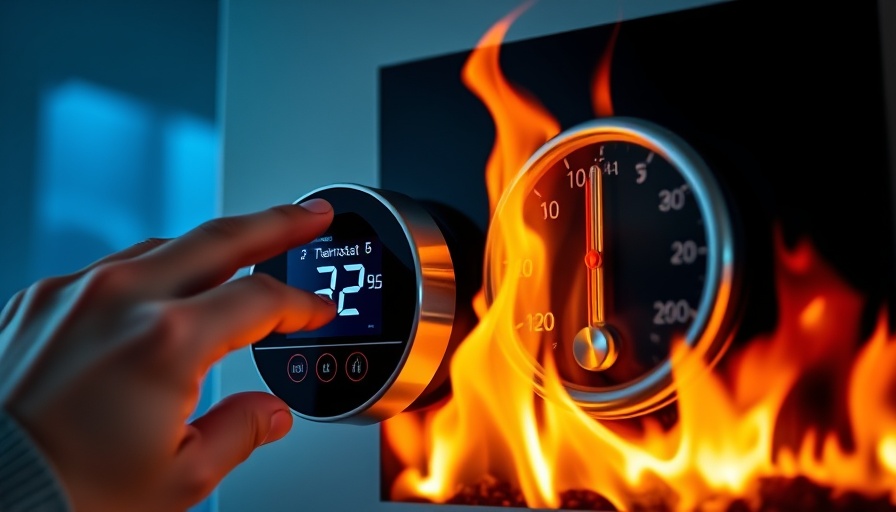 Hand adjusting thermostat and thermometer with flames; policing strategies contrast.