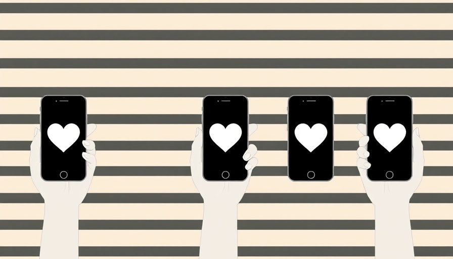 AI tools for social media strategy represented by phones with heart icons.