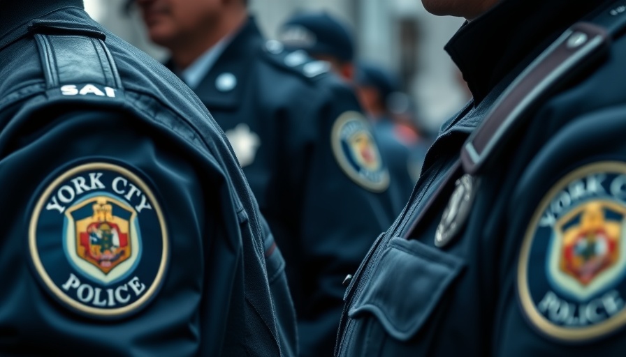 NYPD badges on police uniforms, focusing on police recruitment strategies.