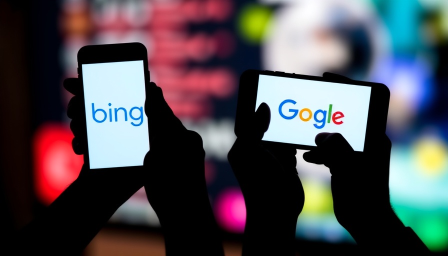 Contrasting smartphones with Bing and Google logos, concept of 'Google users stuck with Bing'.