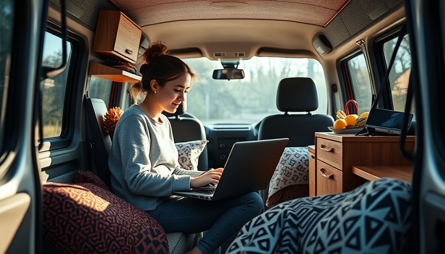 Remote work setup in a van showcasing productive strategies for working from home.