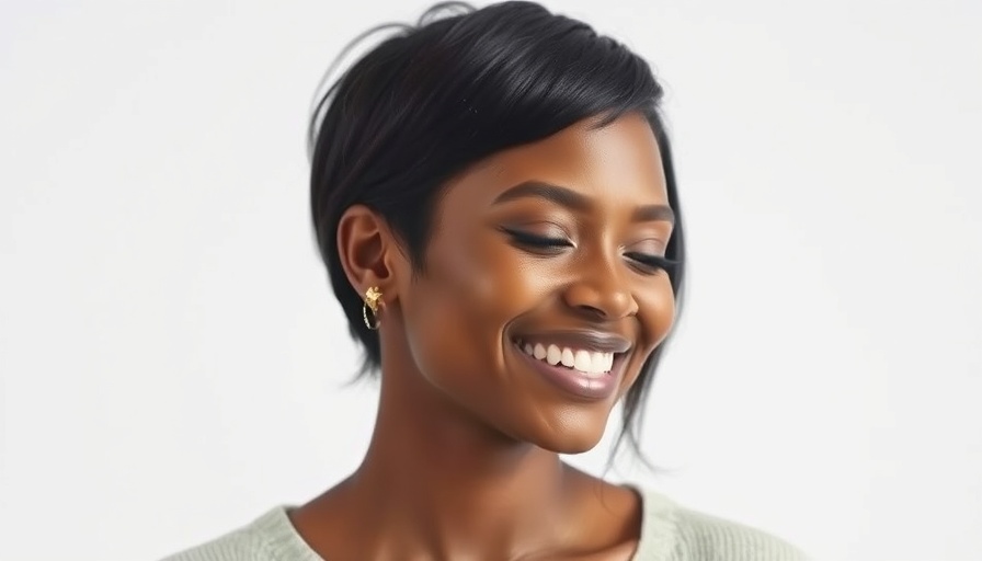 Young woman with short hair and gold earrings smiling softly