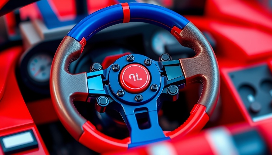 LEGO Life-Size F1 Cars vibrant red steering wheel detail.