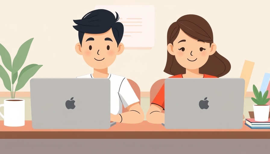 Cartoon illustration of people at laptops discussing B2B buyer behavior strategies.