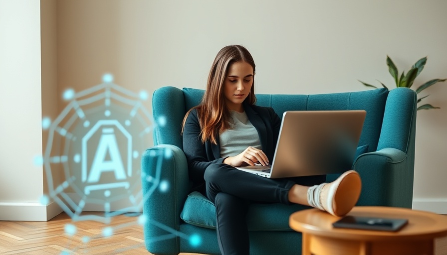 AI agents for social media, woman using laptop in modern setting.