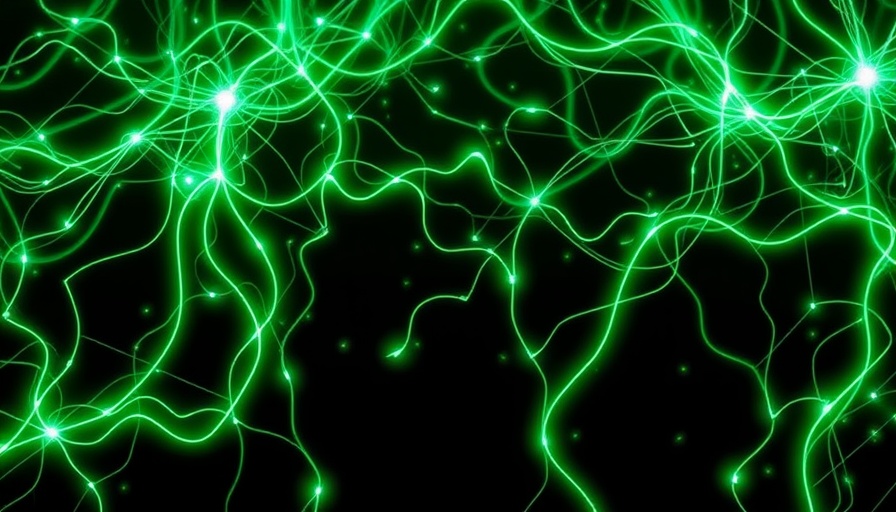 Futuristic data network with green ribbons representing decentralized AI.