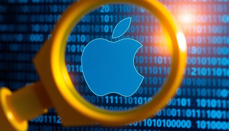 Digital depiction of Apple logo with binary code, AI search in Safari.