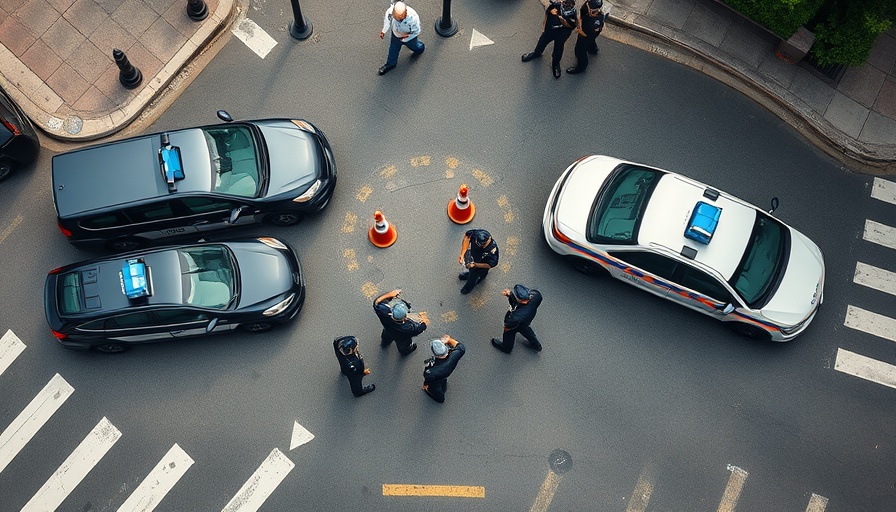 Police officers securing intersection for safety.